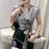 Thumbnail: Sexy Street Wear Gold Silver Green Shinny Short Sleeves Blouse Irregular Bandage