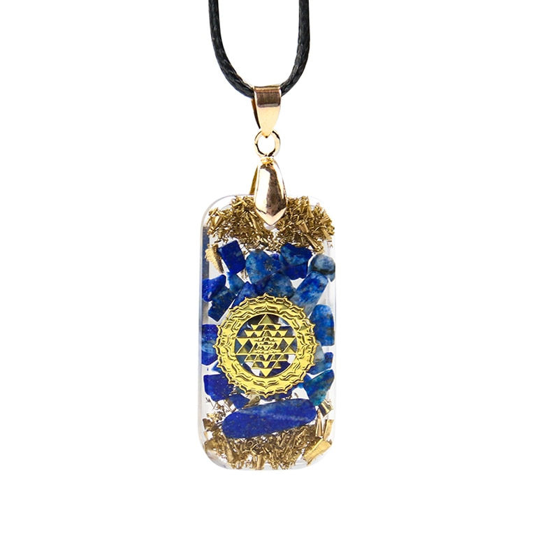 Thumbnail: Natural Lapis Lazuli Sri Yantra Necklace Orgone Metatron Cube Chakela Reiki