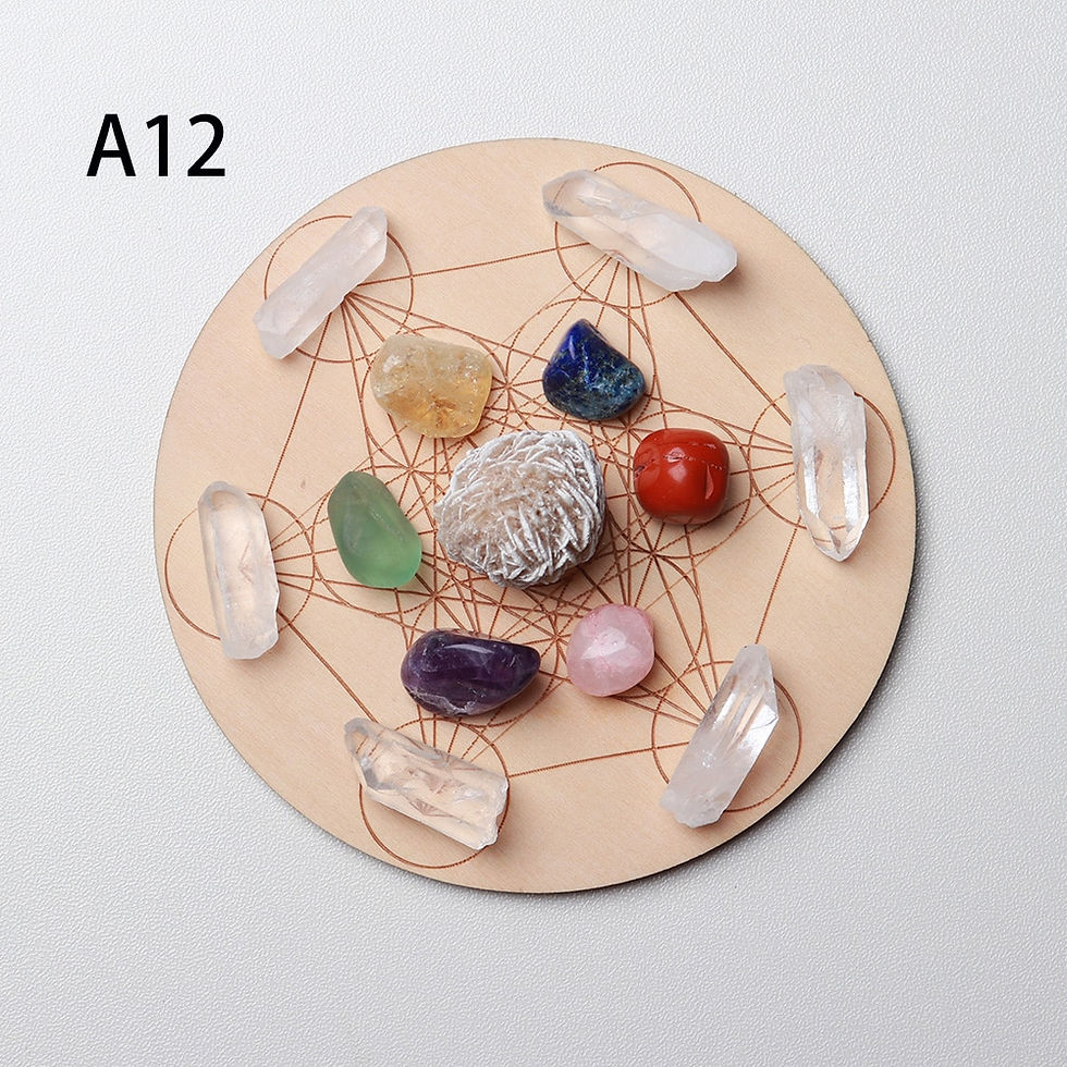 Thumbnail: Natural Crystal Mixed 7 Chakras Healing 7 Star Array Wood Plate Gravel Chips