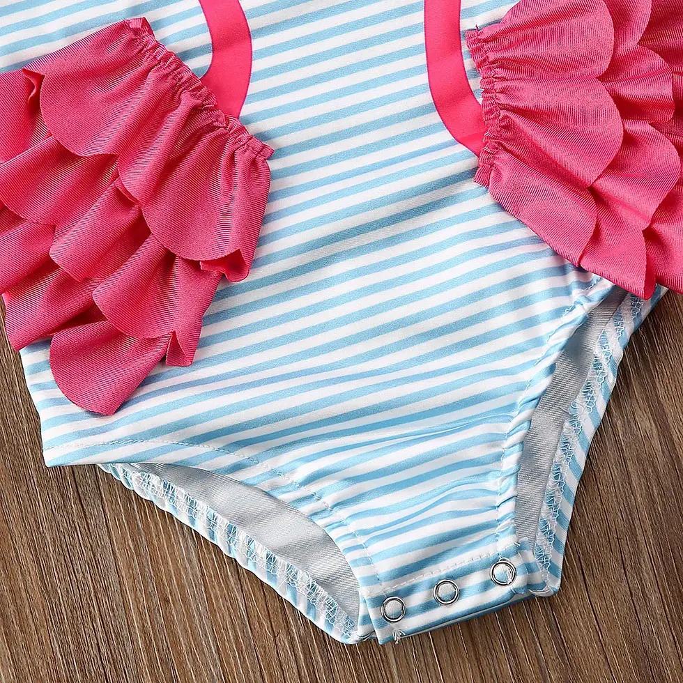 Thumbnail: Kids Baby Girls Bikini Ruffles Striped Animal Print Swimwear Beach