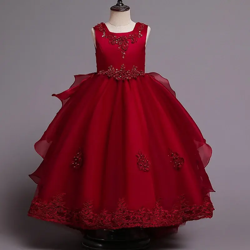 Thumbnail: Catholic Girl Formal First Communion Dress — White Modest Ball Gown, cotton polyester knee-length sleeveless O-neck applique