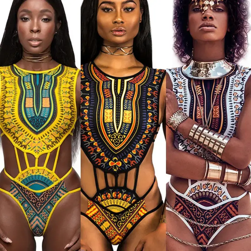 Thumbnail: Hot African Design Swimwear One Piece Hollow Out
