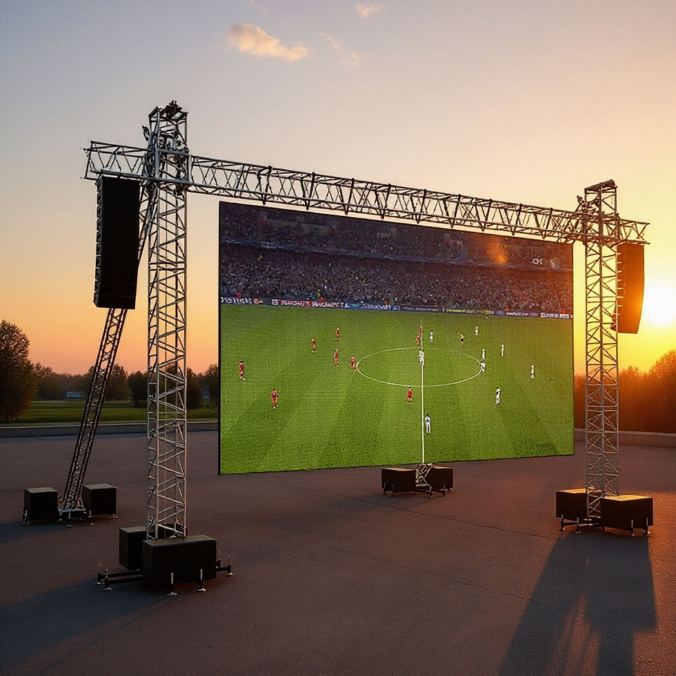 Grand écran LED extérieur diffusant un match de football