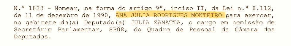 Trecho do Boletim da Câmara dos Deputados de 30 de abril de 2024 | Reprodução