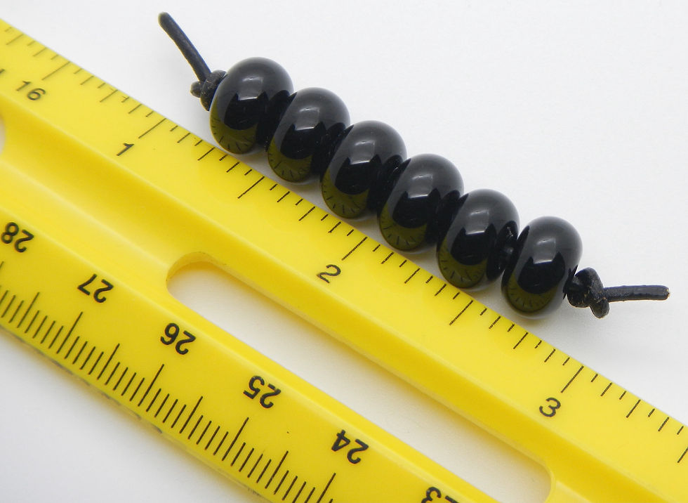 Thumbnail: round black handmade lampwork glass beads set of 6 accents with ruler