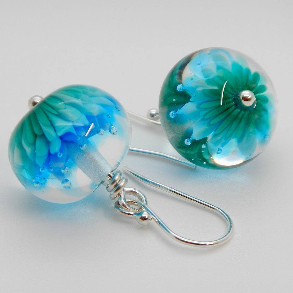 Thumbnail: earrings lampwork glass handmade blue green 5