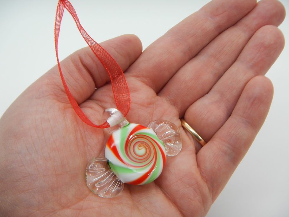 Thumbnail: handmade glass peppermint candy ornament
