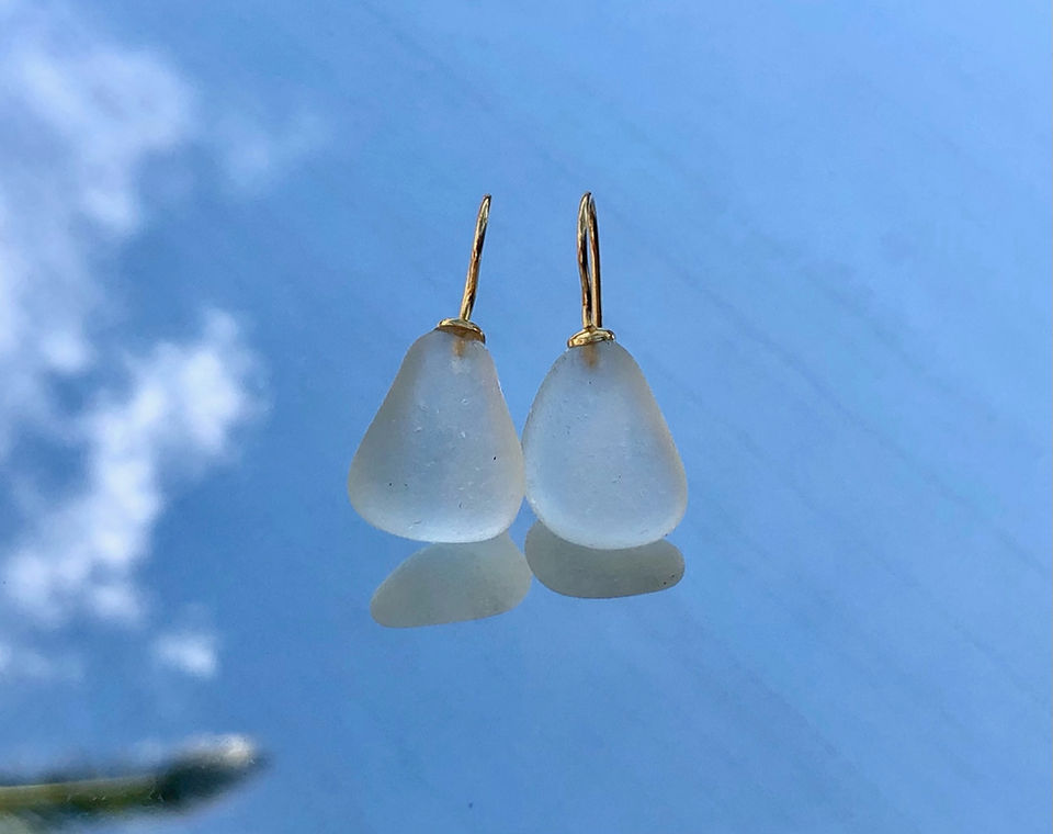 jewelry made with sea glass and beach glass and precious recycled metals