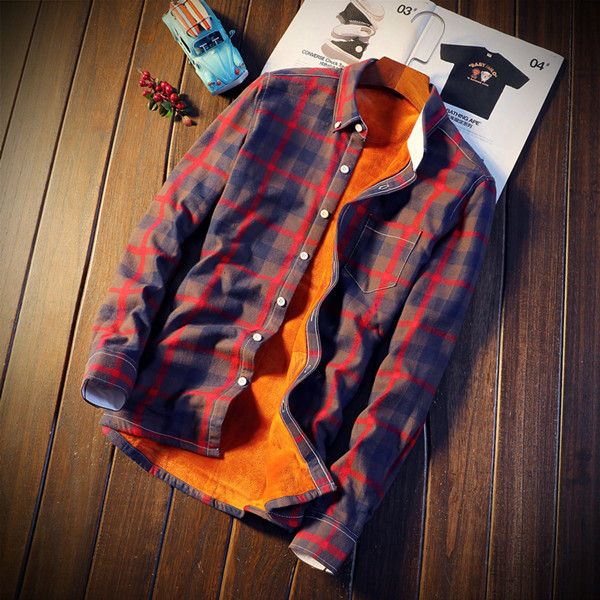 Miniatura: Camisa Masculina Xadrez de Flanela, Camisa Casual Masculina de Manga Longa em Al
