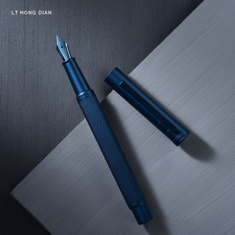 Miniatura: Caneta-tinteiro LT Hongdian 1851 Starry Hope, azul, com pena curva (bent-nib) pa