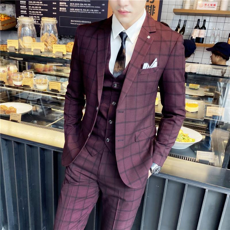 Miniatura: Conjunto masculino de três peças estilo britânico, corte slim, colete e calç
