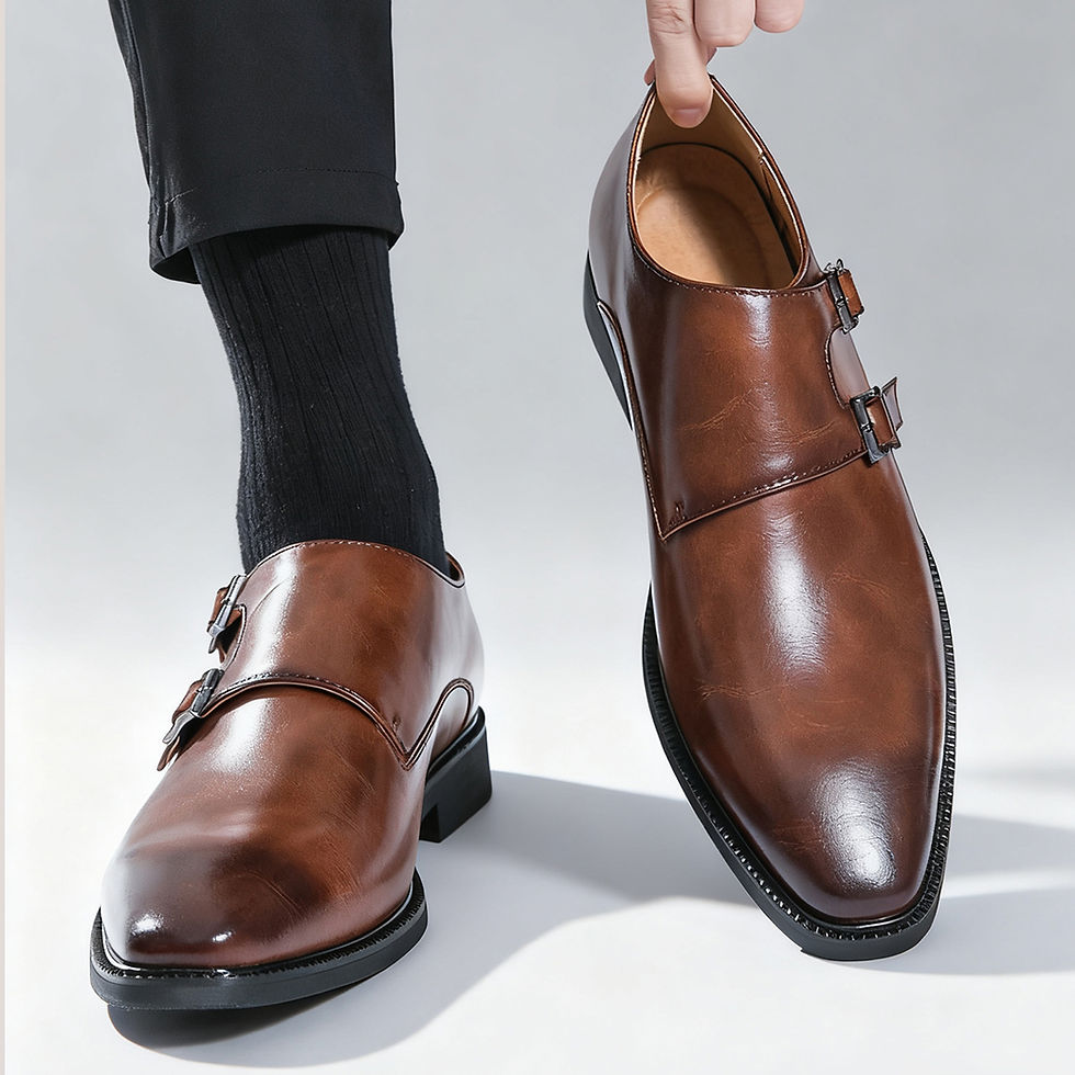 Miniatura: Sapatos Oxford masculinos clássicos retrô de couro com bico fino e fivela, ide