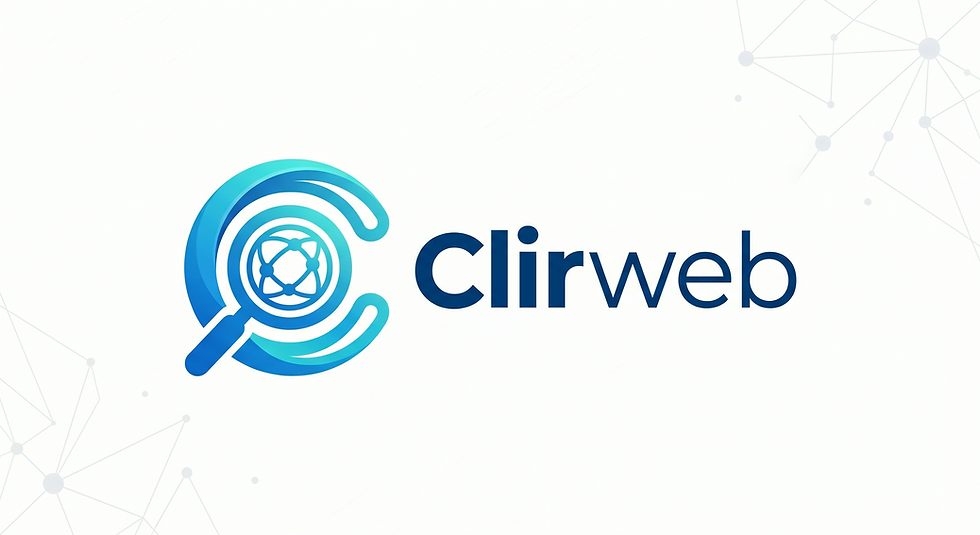 Clirweb logo with a blue magnifying glass icon
