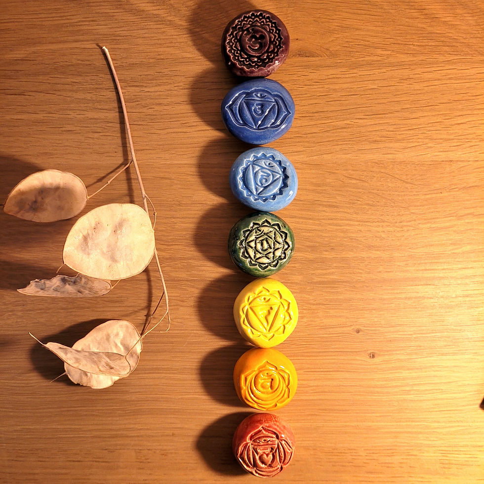 Miniature : GALET CHAKRA EN ARGILE, WORRY STONE ARTISANALE