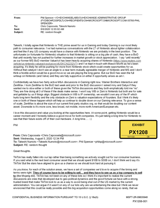 Image: FTC v. Microsoft / Phil Spencer email / Screenshot by IGN