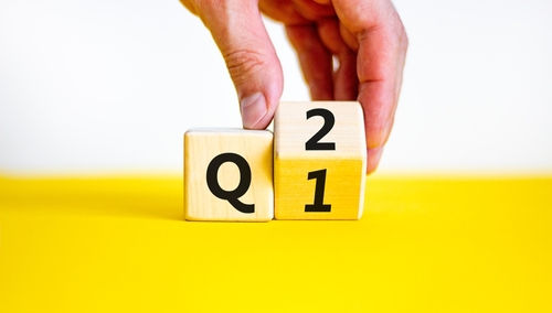 A hand turning a block to read Q2 instead of Q1