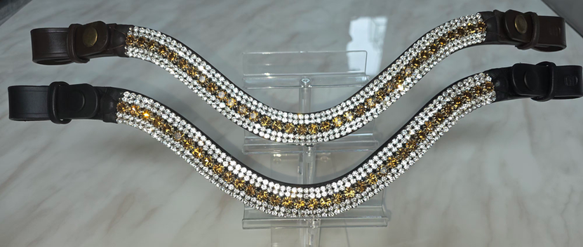 Amber and white Preciosa crystal horse browband on black or brown genuine leather