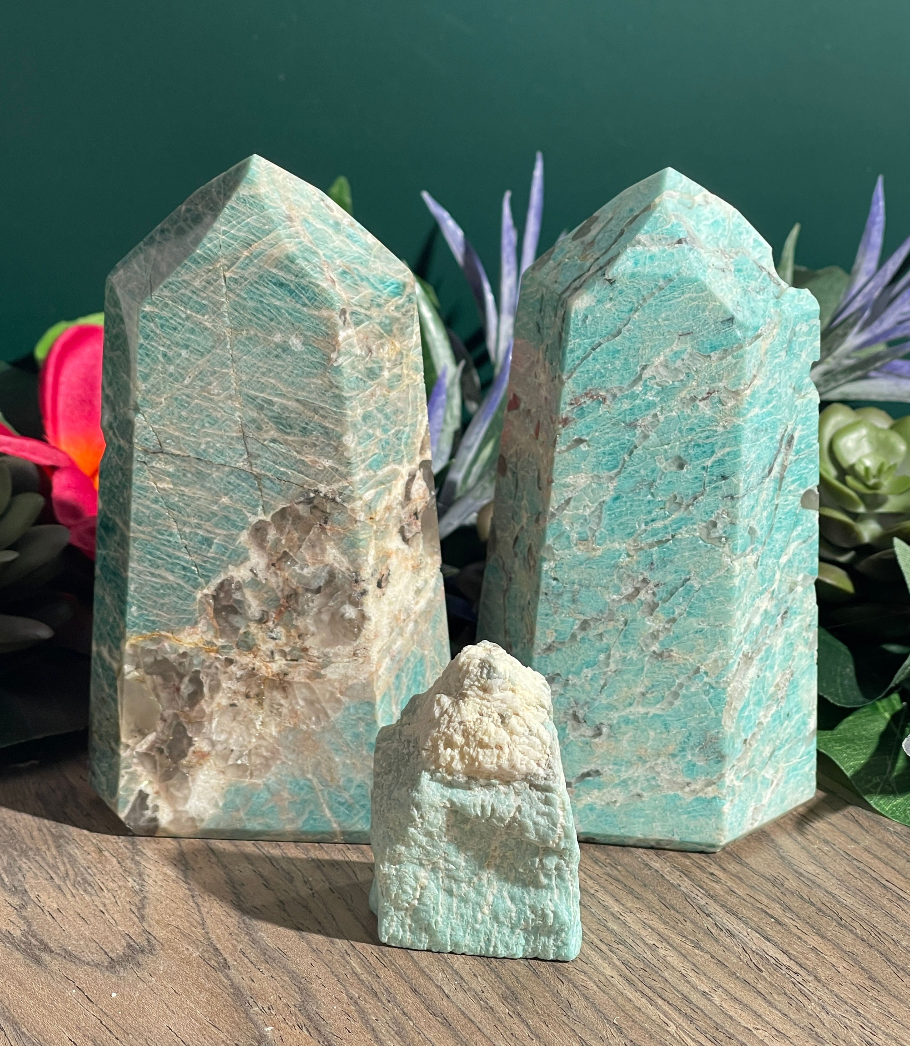 3 Amazonite w/ Garnet Towers