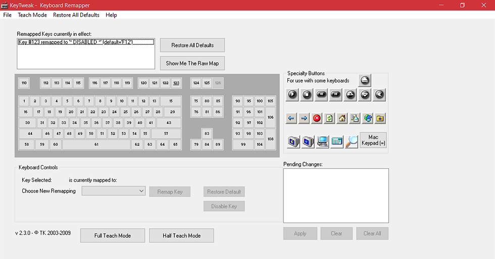 KeyTweak program. It is showing that the 'F12' key is disabled