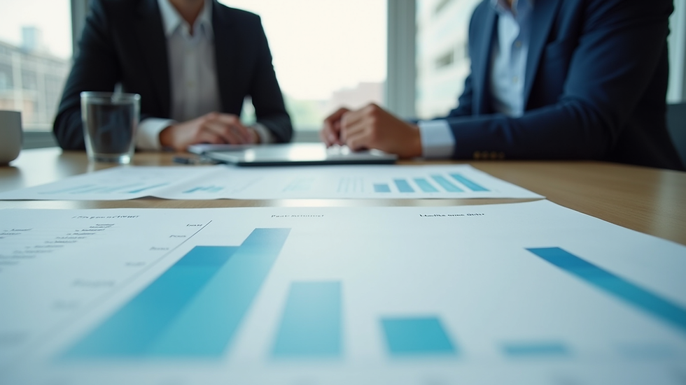 Eye-level view of a business meeting with marketing strategy charts