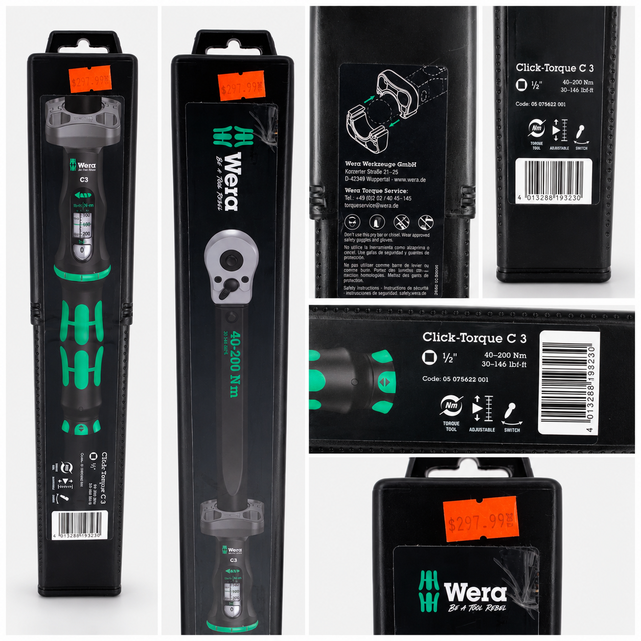 Wera Click-Torque C 3 Torque Wrench with Reversible Ratchet, 1/2 in x 40-200 Nm