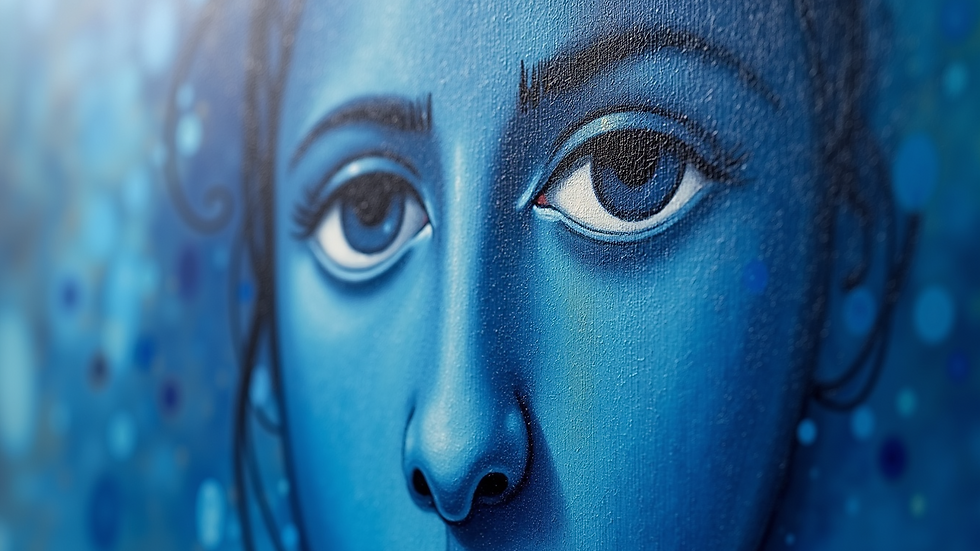 Close-up view of Picasso's Blue Period painting with emotional blue tones