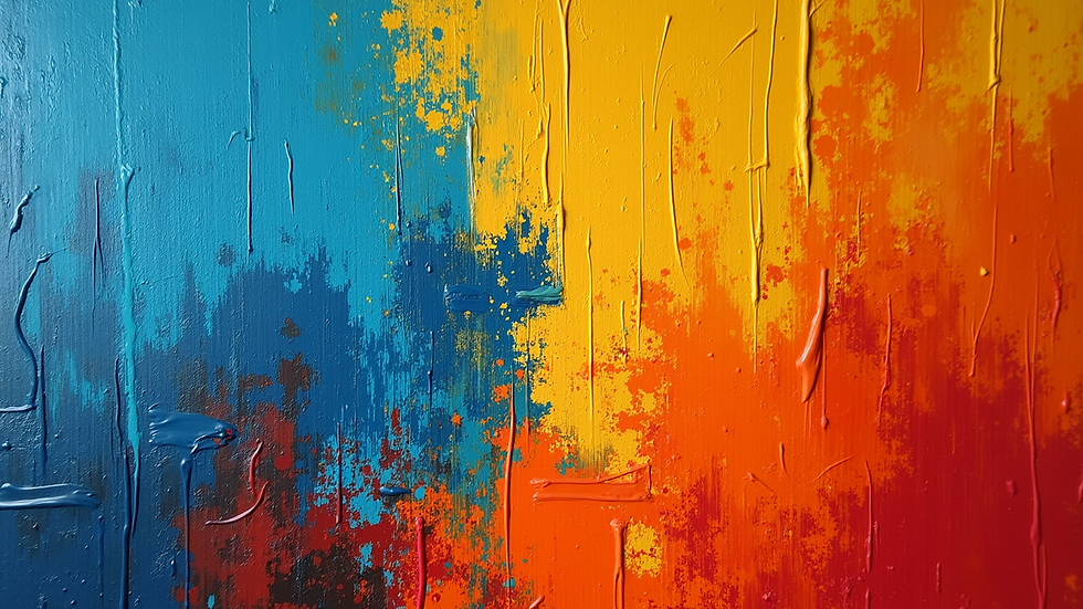 Close-up view of a vibrant abstract painting with bold brush strokes