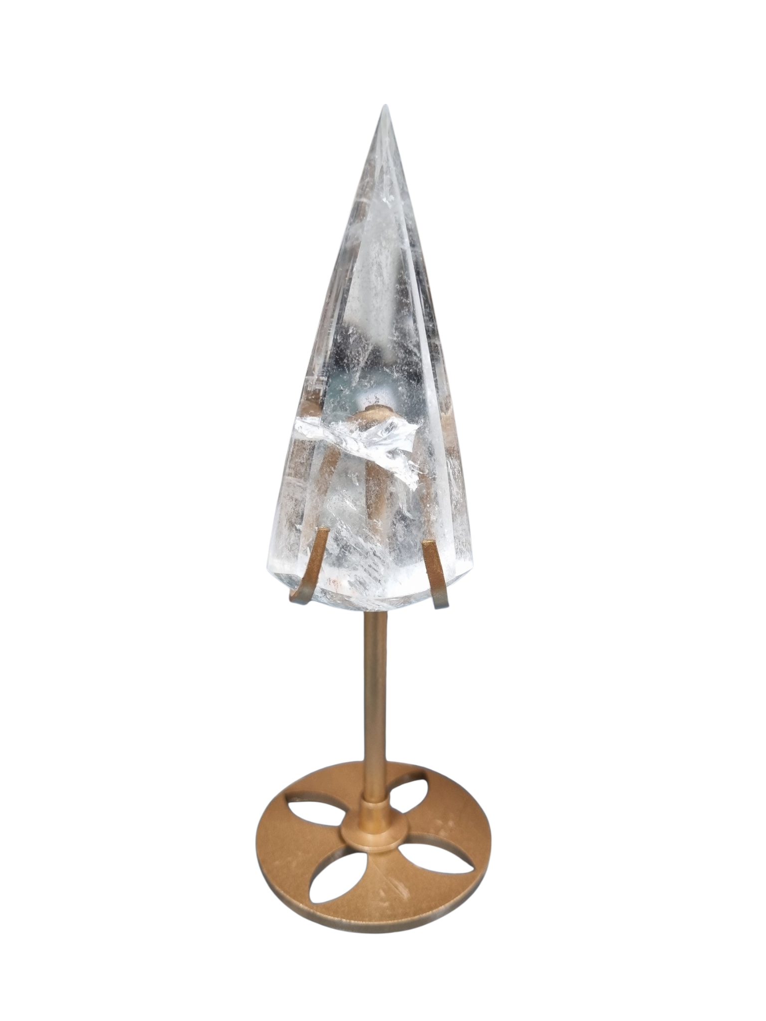 Clear quartz point on stand
