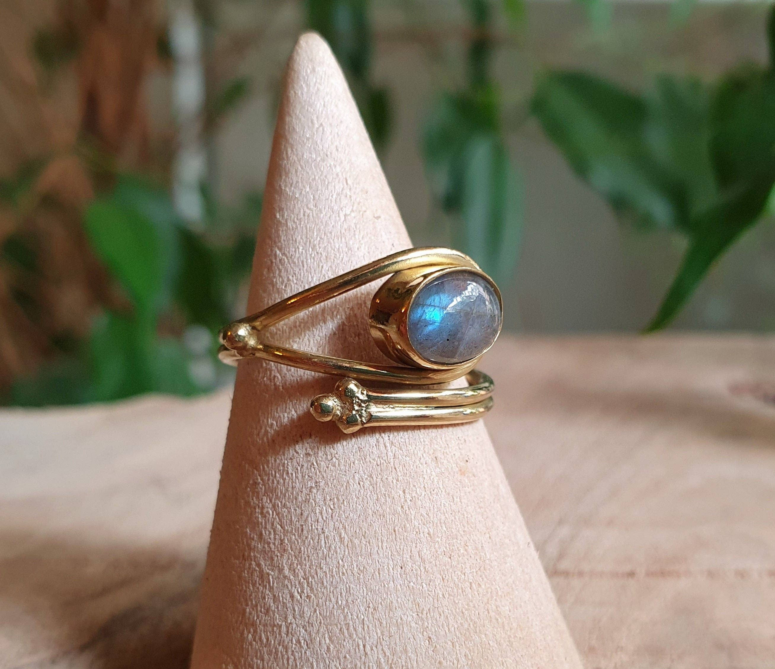 Adjustable Brass Labradorite Ring size 57