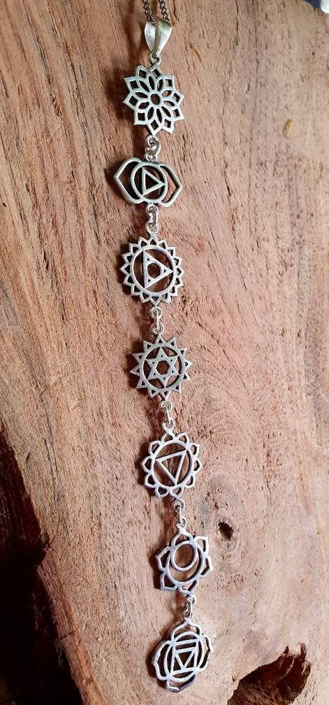 Thumbnail: Silver Chakras Necklace with Stainless Steel Chain