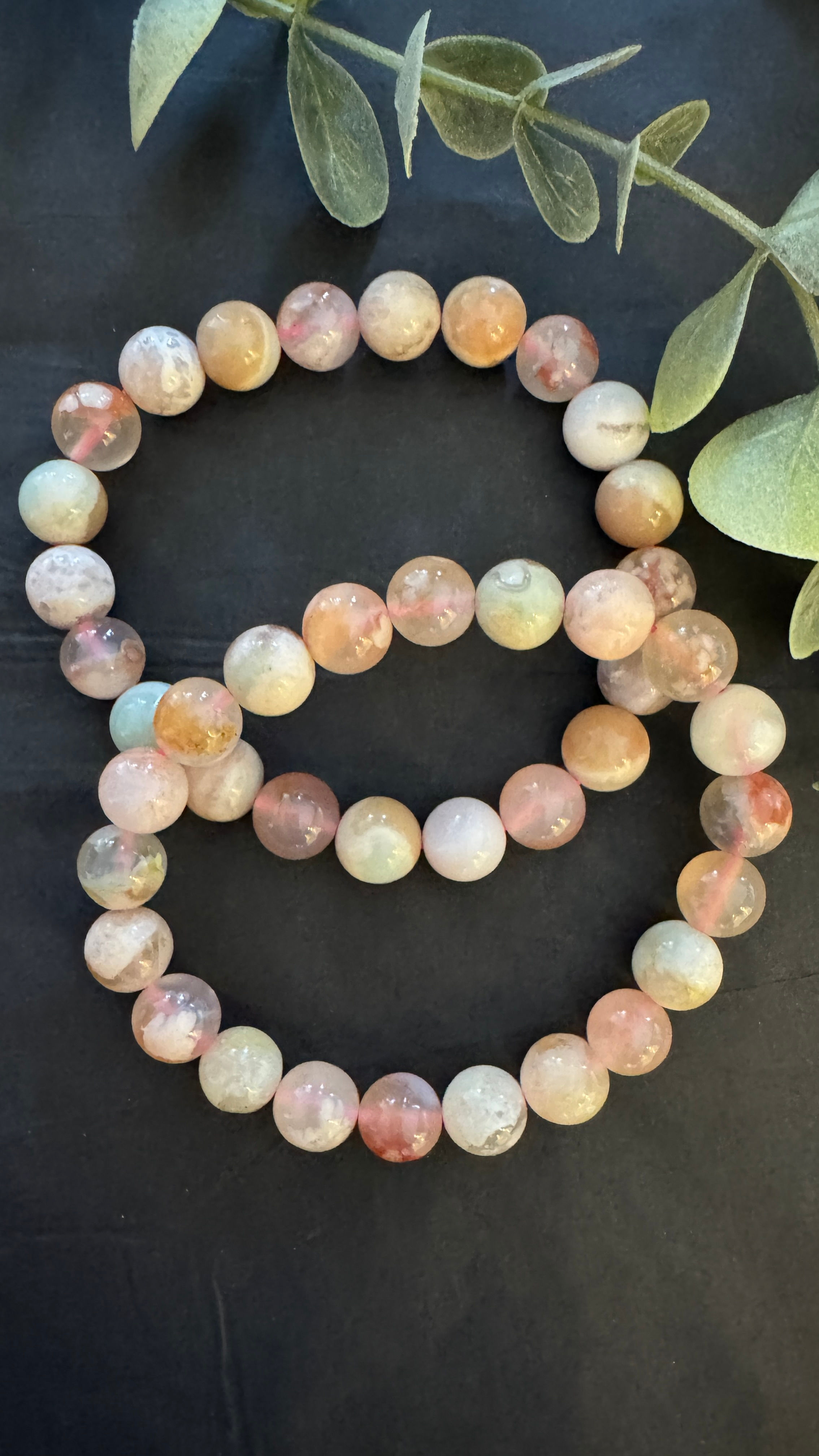 Green Flower Agate  Bead Bracelet