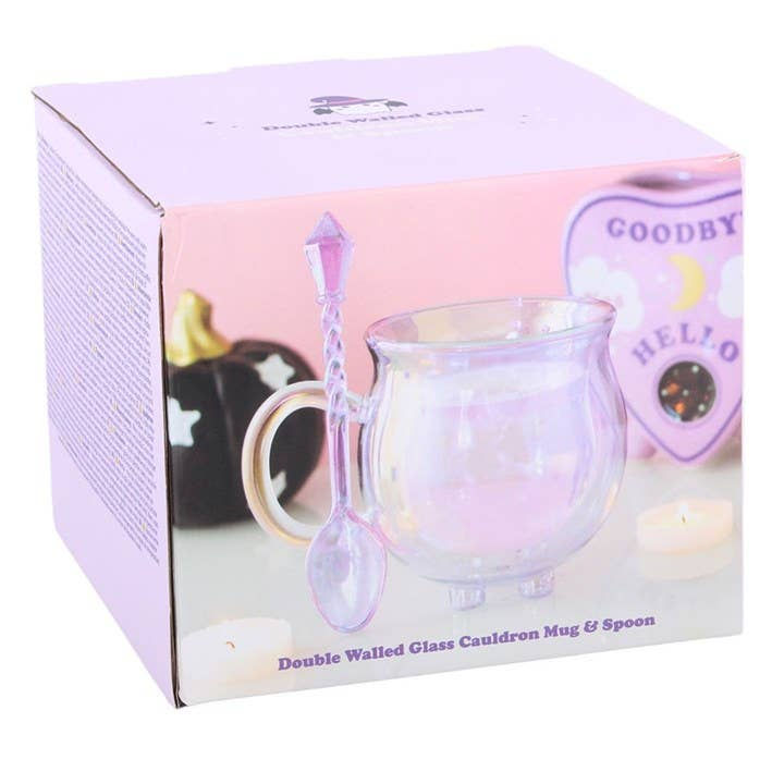 Thumbnail: Purple Double Walled Glass Cauldron Mug with Spoon