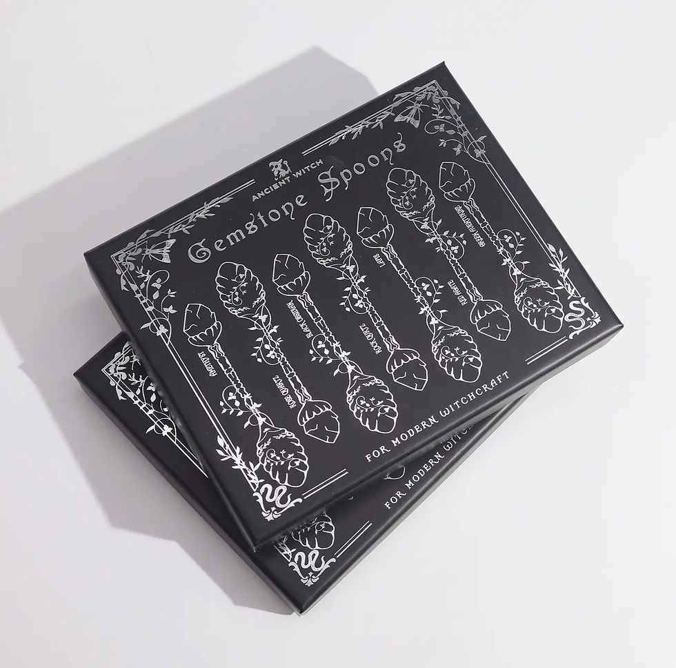 Thumbnail: Set of 7 Dark Silver Gemstone Crystal Witch Spoons