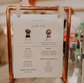 A bar menu with special cocktails from the bread and grooms dogs