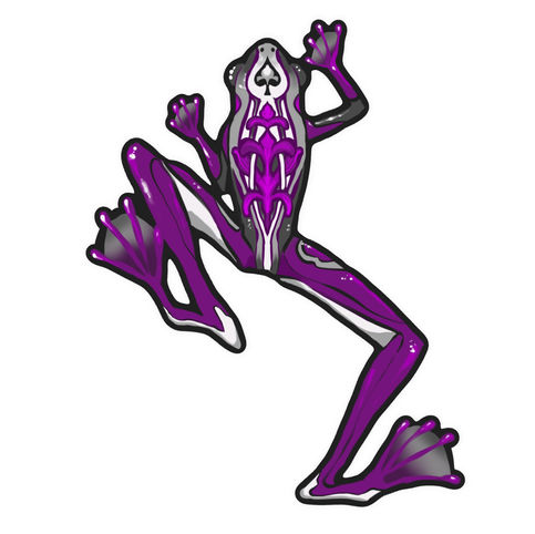 A graphic of an ornate frog with asexual flag colors.