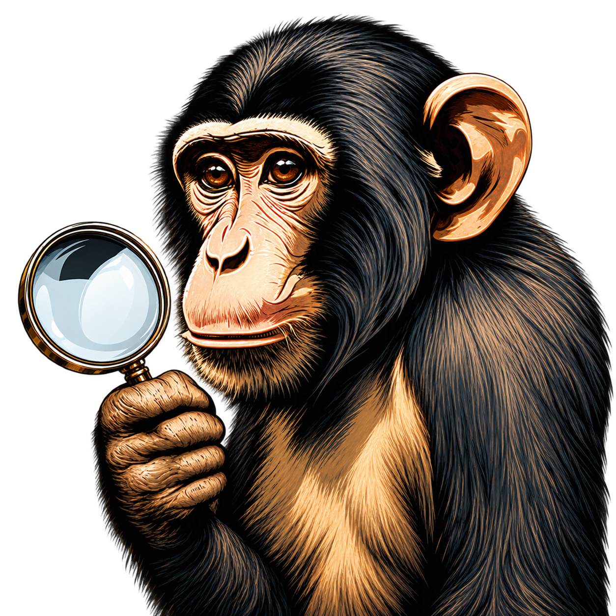 Cheeky Monkey mascot holding a magnifying glass