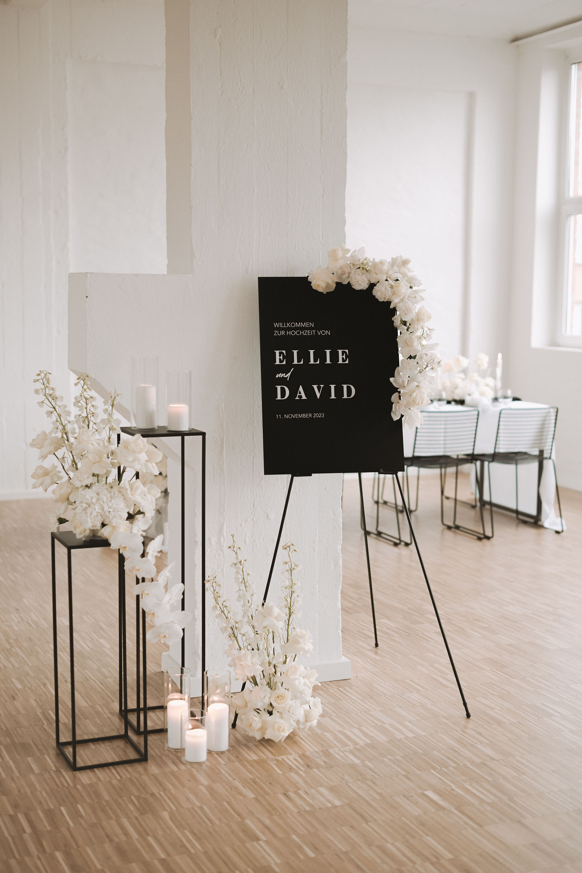 Hochzeit Black and White Willkommensschild