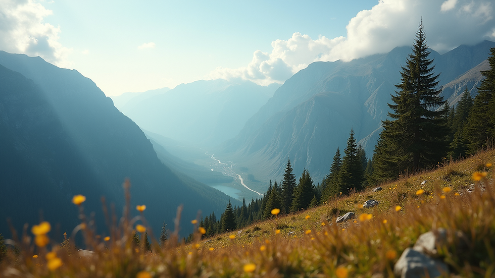 Eye-level view of a scenic mountain landscape