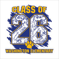 Class of 2026 signature class shirt design customized with student signatures, school name, mascot, and school colors