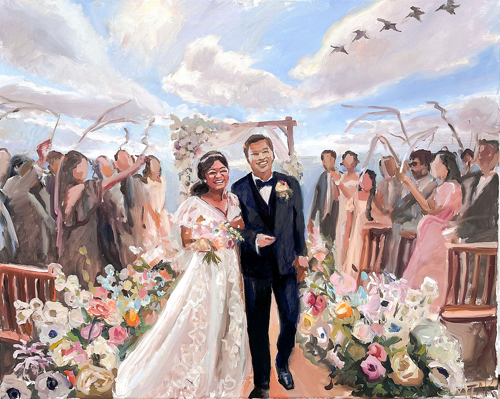 Wedding couple with their live painting