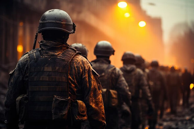 um-grupo-de-soldados-caminhando-por-uma-rua-patriotismo-treinamento-militar-estrategia-cam