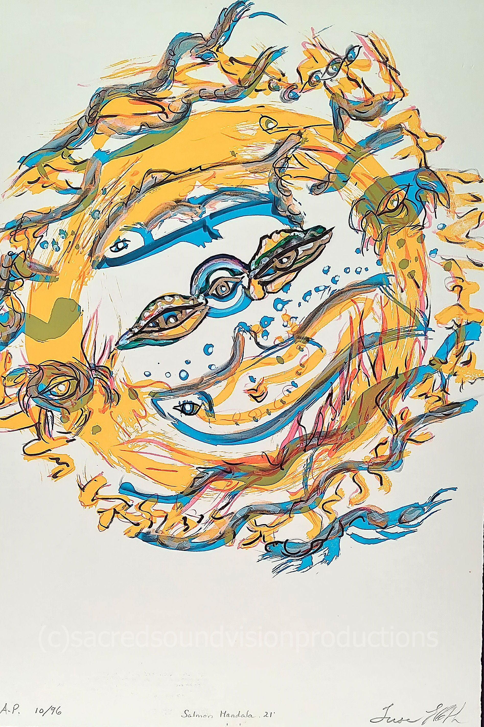 Salmon Mandala. Oct.1996. 15 x 22 inch. AP#20 mixed Media over silkscreen