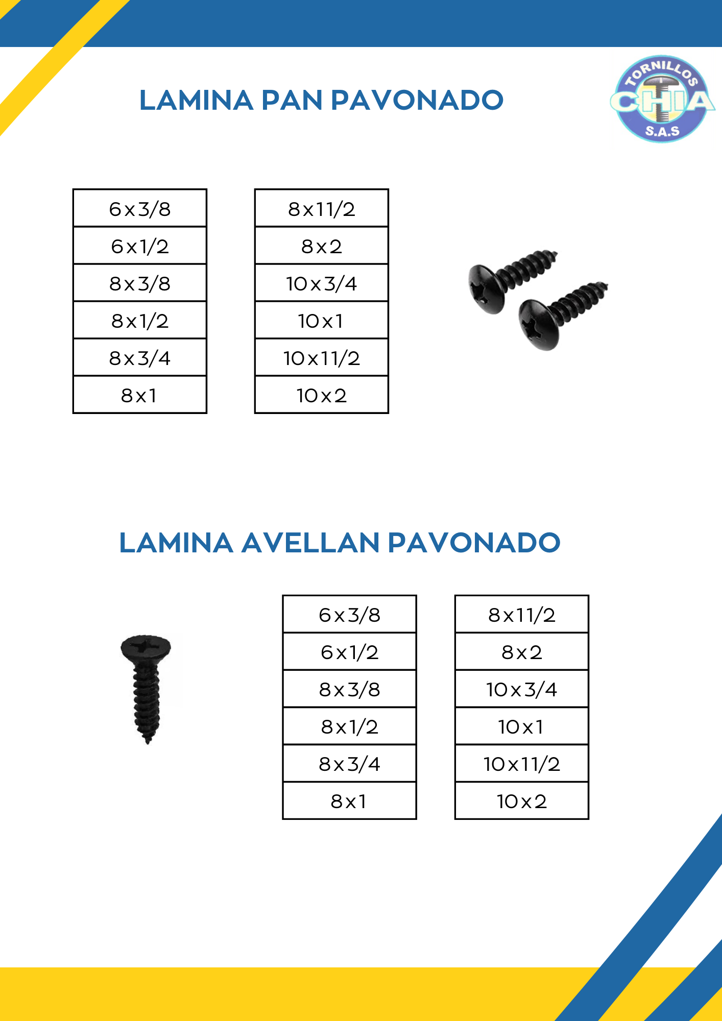 Tornillo Lamina Avellan Pavonado y Pan Pavonado