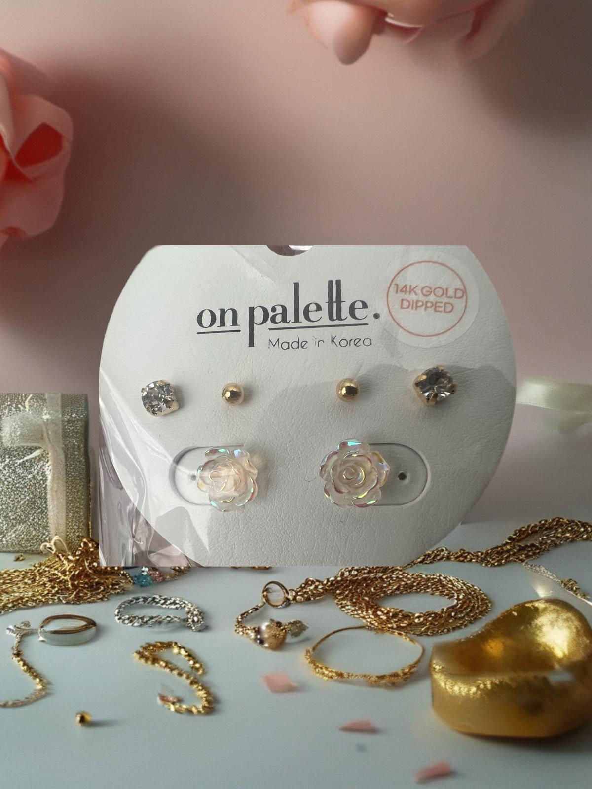 Elegance Trio – Pearl and Gold Earring Set