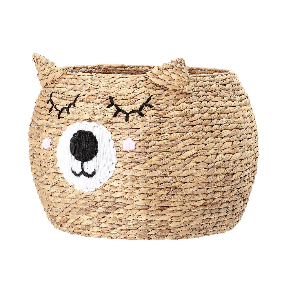 Water Hyacinth Bear Storage Basket, featuring a cute bear embroidered face