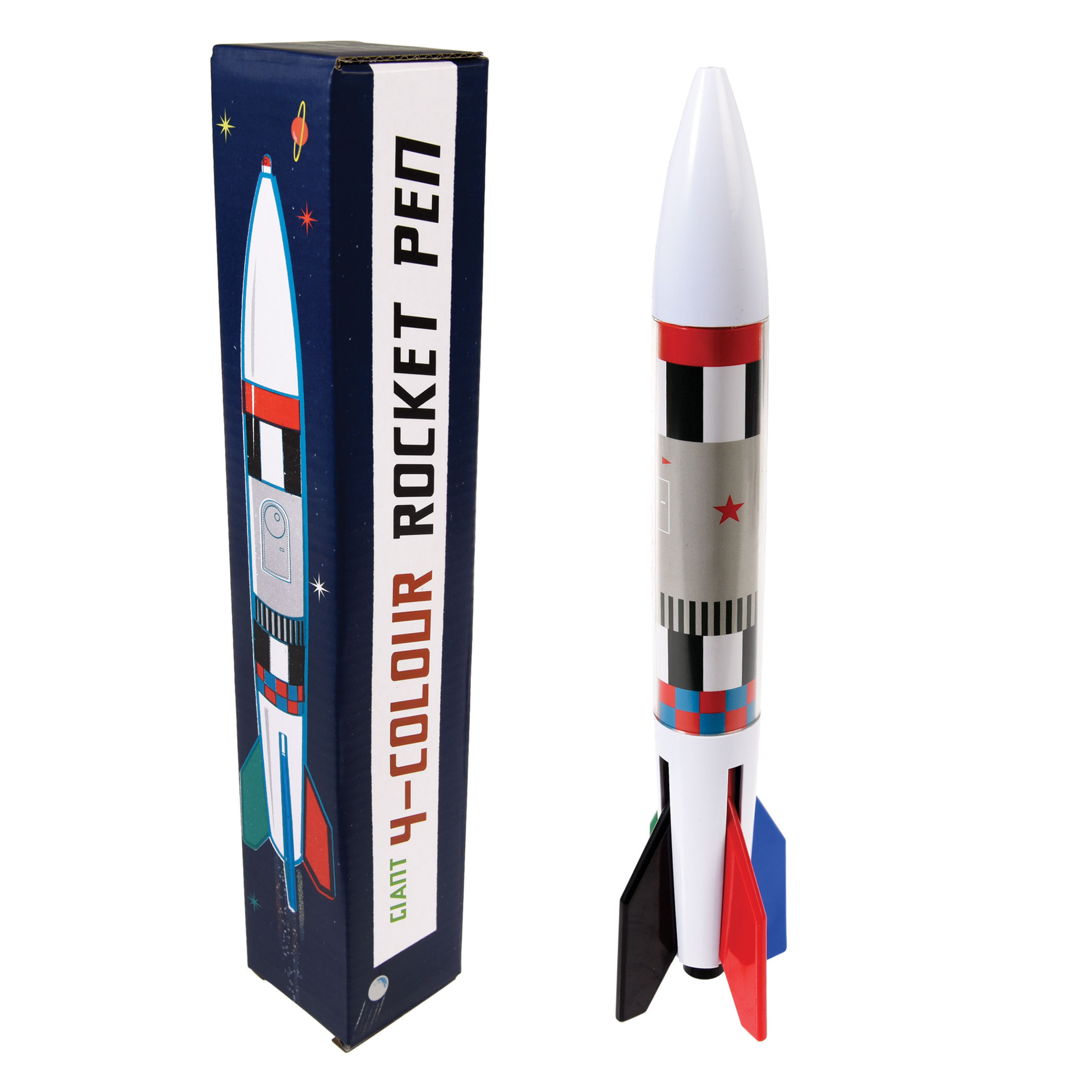 Giant four-colour Giant Space Age Rocket Pen includes four colours - red, blue, green and black