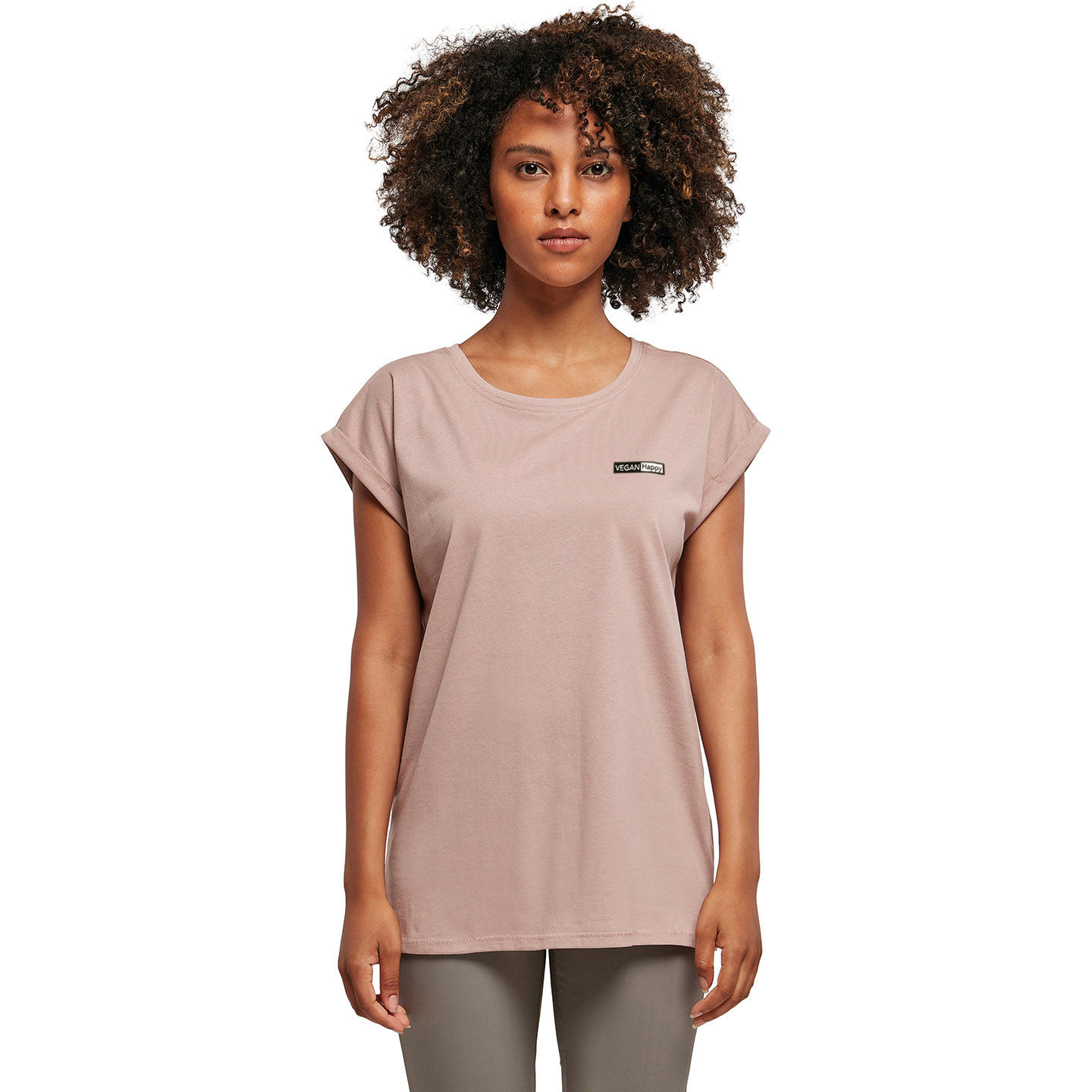 Vegan Woman's Oversized Shoulder Tee, vegan fashion, oversized tee, organic shirt