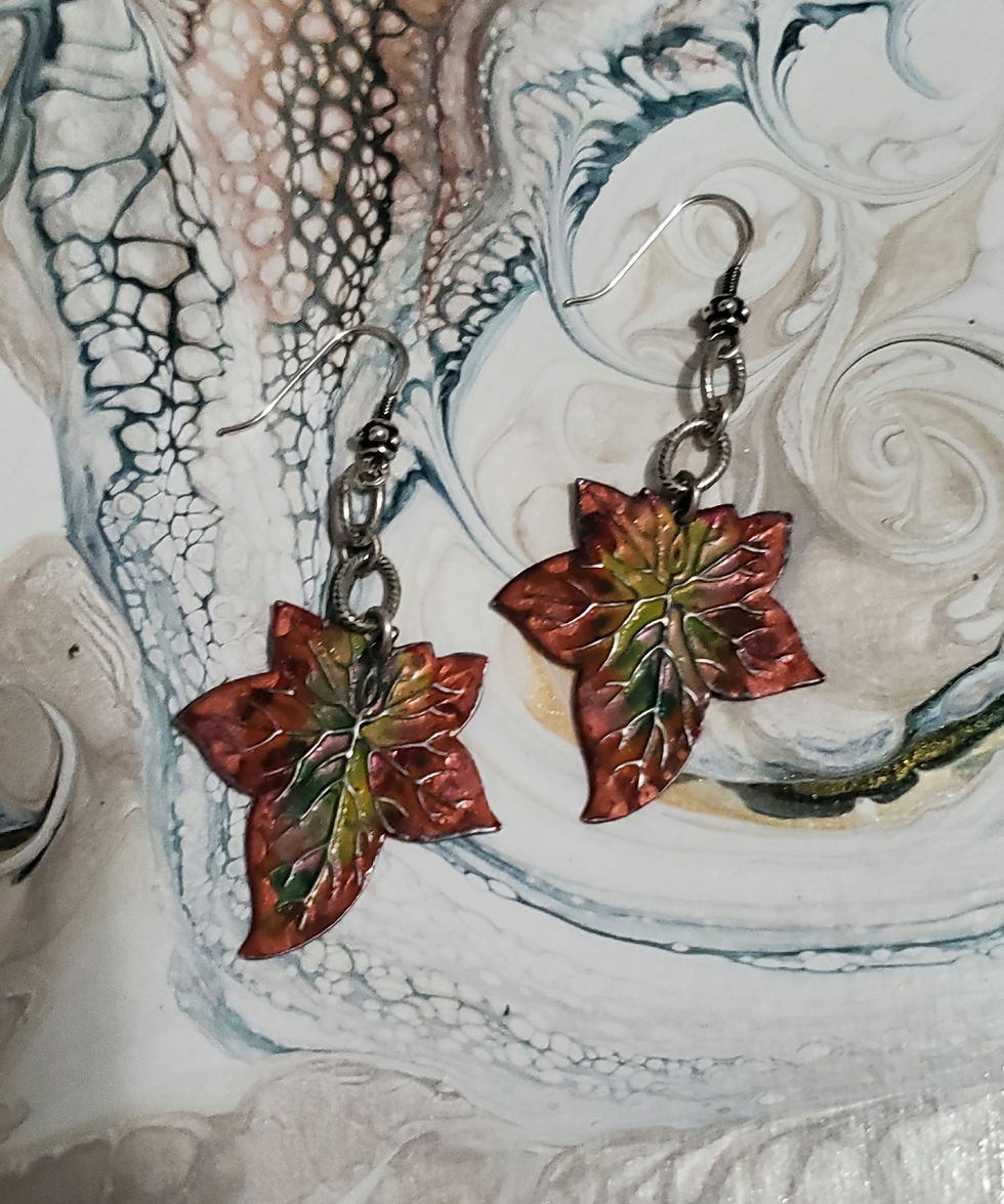 Thumbnail: Hand Painted maple leaf drop earrings 