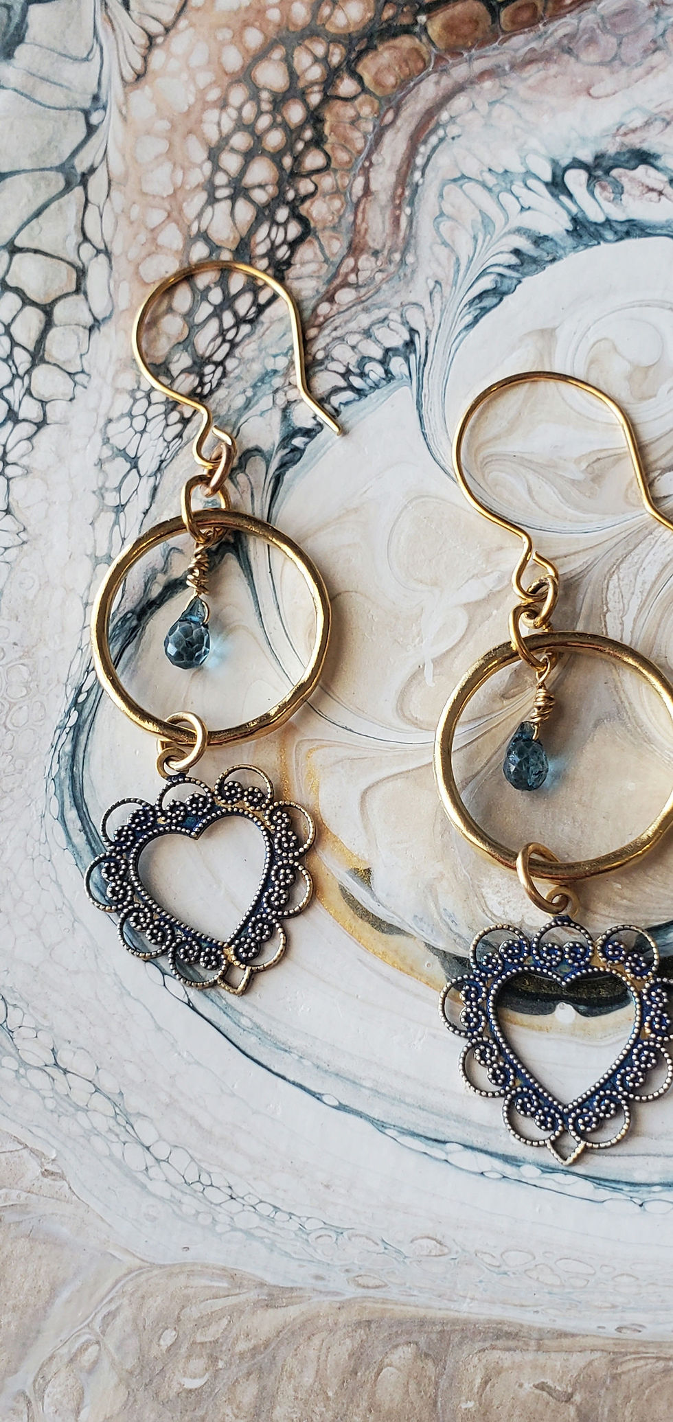 Thumbnail: London blue topaz and heart drop earrings 