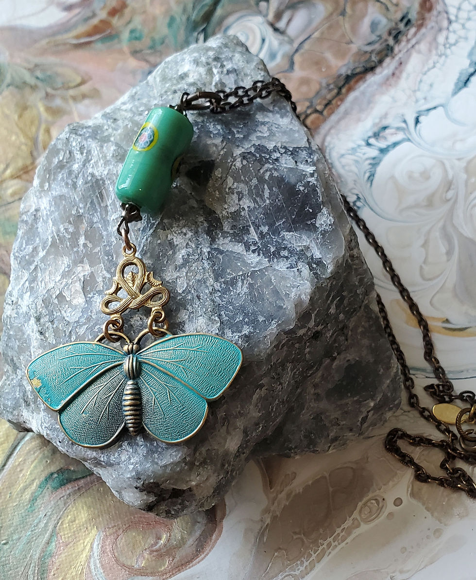 Thumbnail: Flower bead and butterfly long necklace 